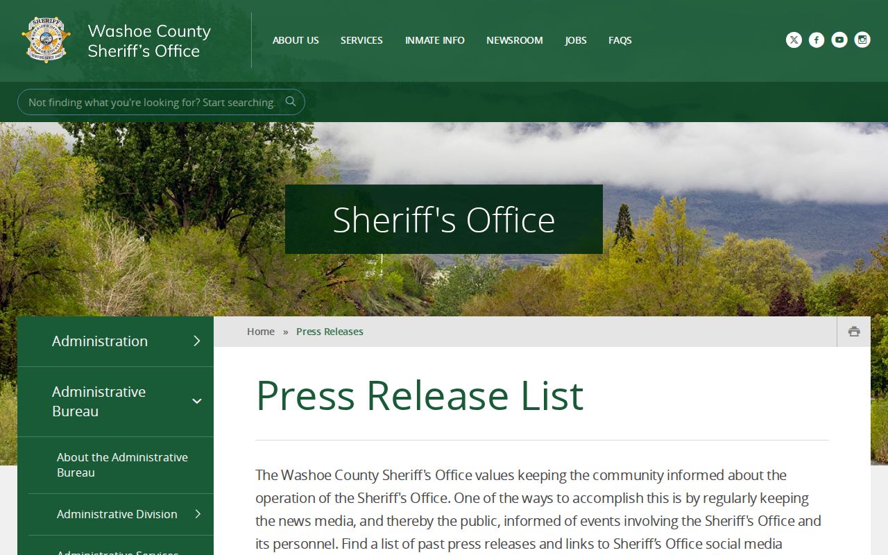 Washoe County arrest record official press-release list