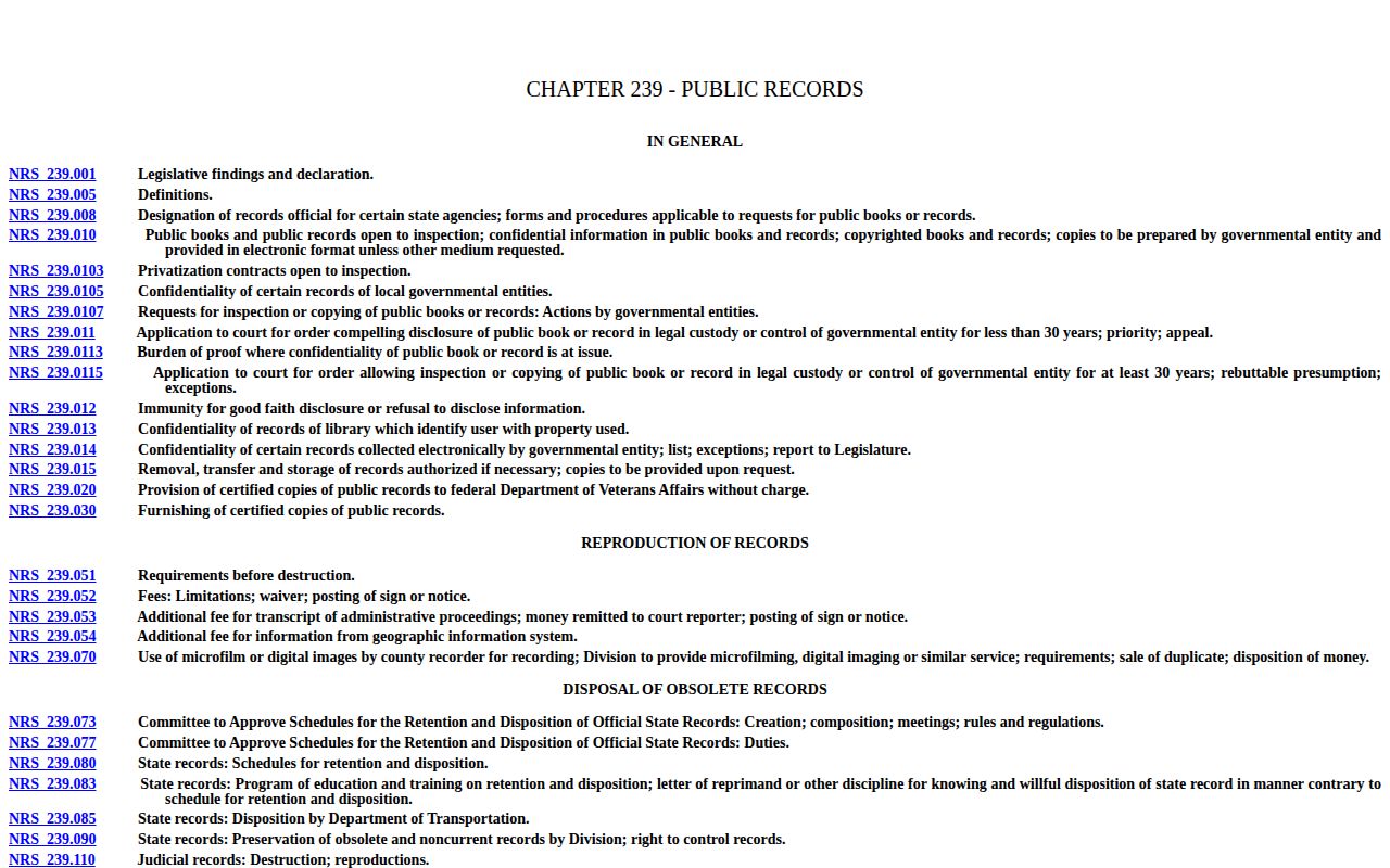 Washoe County Nevada public-records law reference page