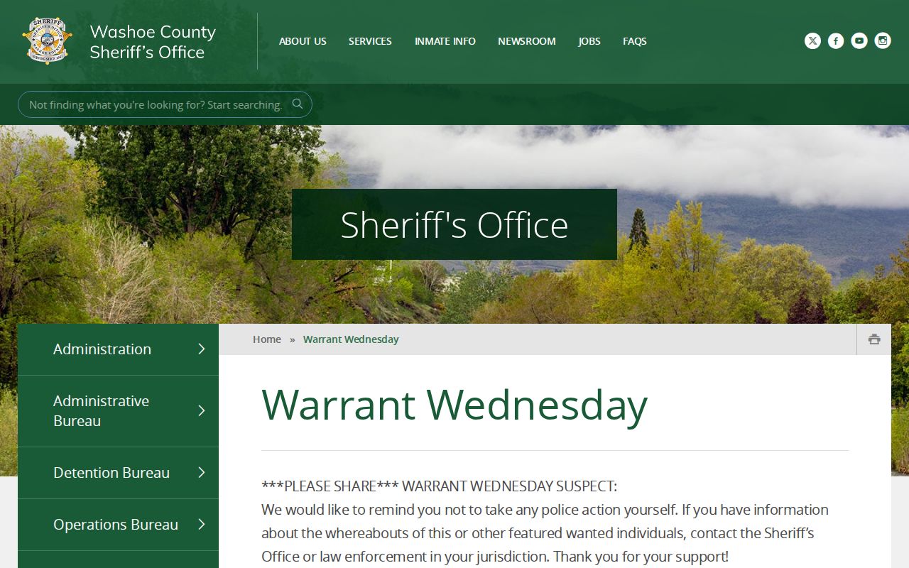 Washoe County warrant record Warrant Wednesday official notice